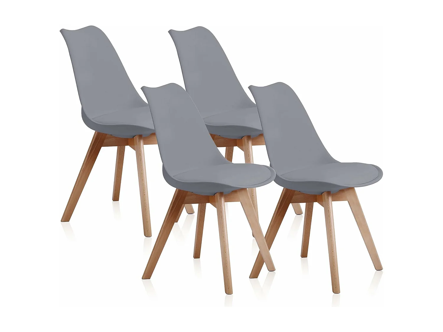 Pack de 4 Sillas para Comedor, Cocina o Salón – Simil Piel Gris y Madera, Medidas: 48 cm x 45 cm x 84 cm.