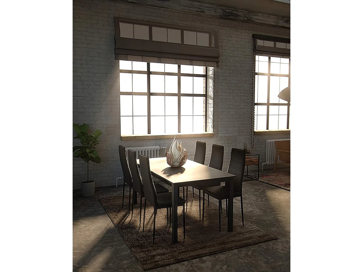 Pack de 6 Sillas Tapizadas para Salón, Comedor. Acabadas en Polipiel de Color Negro y Patas Negras. Medidas: 39,5 cm (Ancho) x 37,5 cm (Fondo) x 96 cm