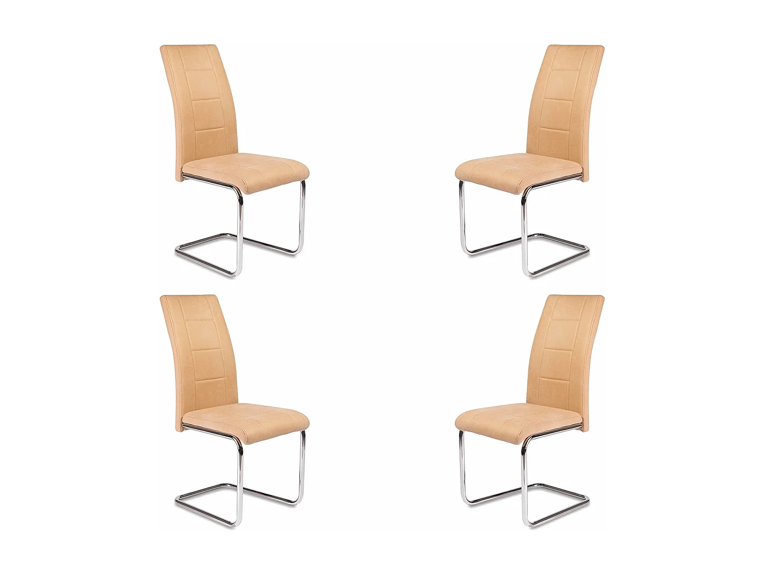 Pack de 4 Sillas Tapizadas para Salón y Comedor – Acabado Color Beig con Patas Cromadas de Aluminio, Medidas: 42,5 cm x 52 cm x 99 cm