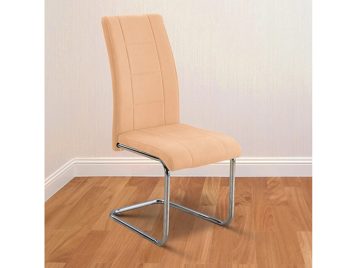 Pack de 4 Sillas Tapizadas para Salón y Comedor – Acabado Color Beig con Patas Cromadas de Aluminio, Medidas: 42,5 cm x 52 cm x 99 cm