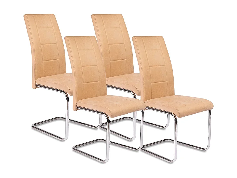 Pack de 4 Sillas Tapizadas para Salón y Comedor – Acabado Color Beig con Patas Cromadas de Aluminio, Medidas: 42,5 cm x 52 cm x 99 cm
