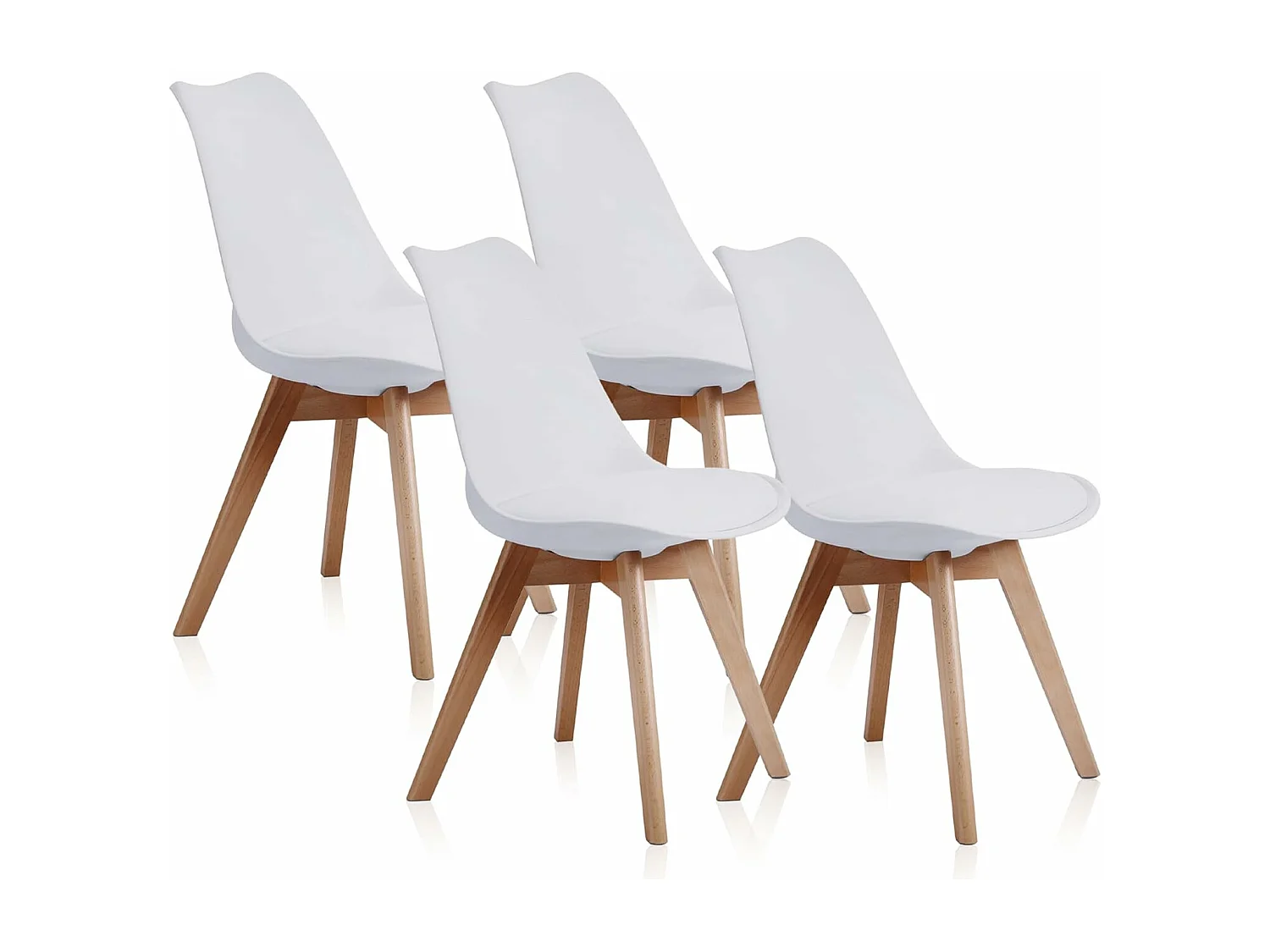 Pack de 4 Sillas para Comedor, Cocina o Salón – Simil Piel Blanca y Madera, Medidas: 48 cm x 45 cm x 84 cm.