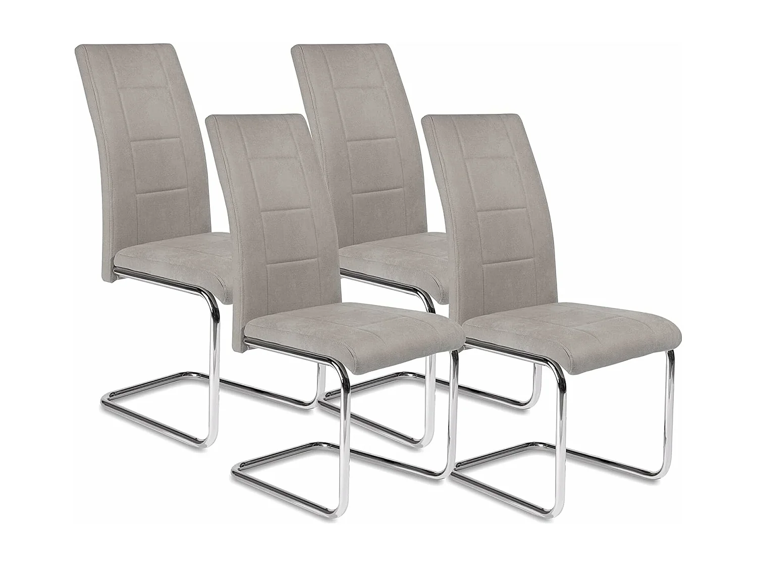 Pack de 4 Sillas Tapizadas para Salón y Comedor – Acabado Marengo con Patas Cromadas de Aluminio, Medidas: 42,5 cm x 52 cm x 99 cm