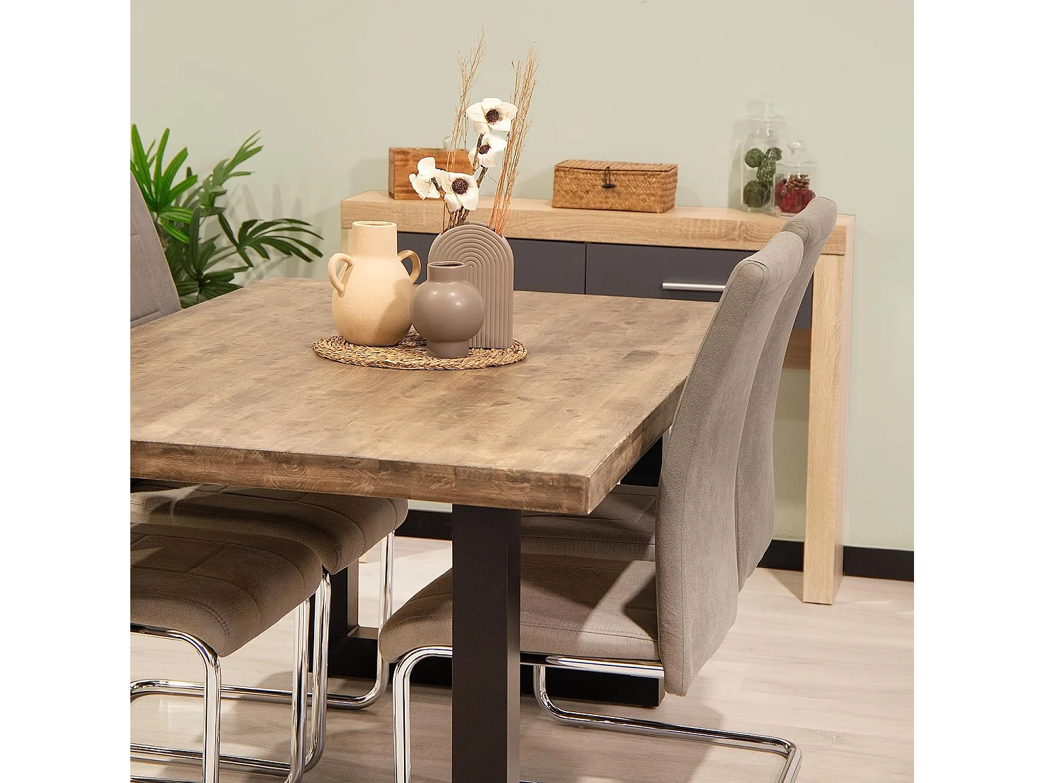 Pack de 4 Sillas Tapizadas para Salón y Comedor – Acabado Marengo con Patas Cromadas de Aluminio, Medidas: 42,5 cm x 52 cm x 99 cm