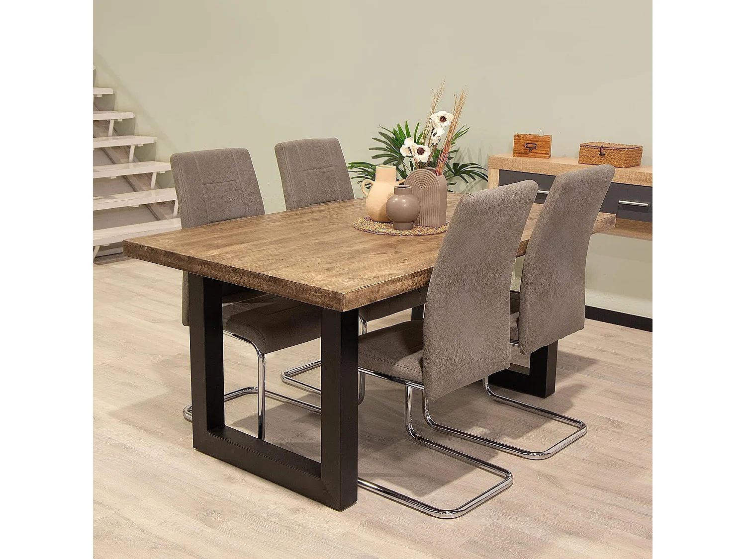 Pack de 4 Sillas Tapizadas para Salón y Comedor – Acabado Marengo con Patas Cromadas de Aluminio, Medidas: 42,5 cm x 52 cm x 99 cm