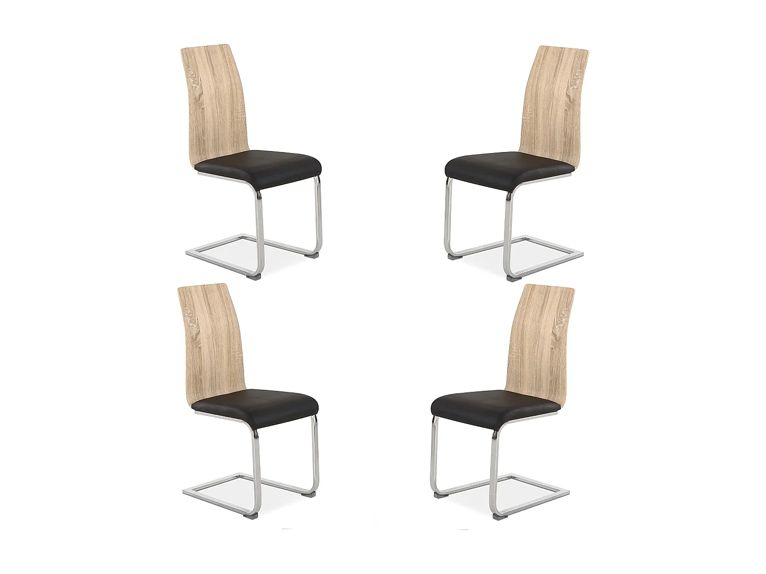 Pack 4 sillas de Comedor, Silla de salón o Cocina, Acabado en símil Piel Color Negro y Madera, Medidas: 44 cm (Ancho) x 57 cm (Largo) x 97 cm (Alto)
