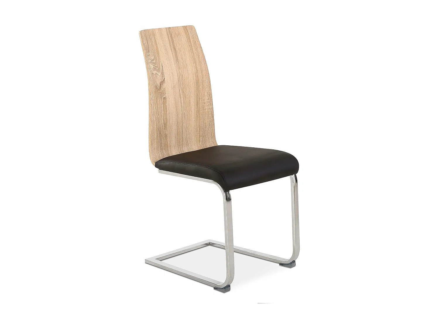 Pack 4 sillas de Comedor, Silla de salón o Cocina, Acabado en símil Piel Color Negro y Madera, Medidas: 44 cm (Ancho) x 57 cm (Largo) x 97 cm (Alto)