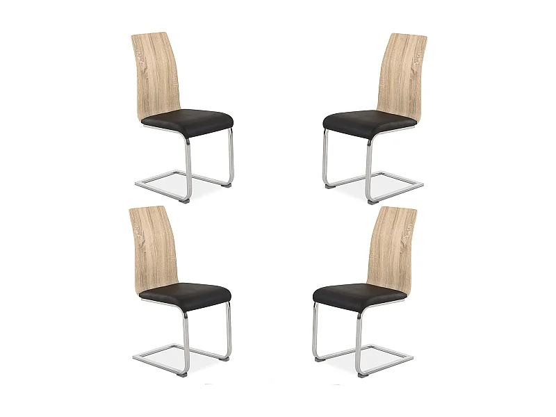 Pack 4 sillas de Comedor, Silla de salón o Cocina, Acabado en símil Piel Color Negro y Madera, Medidas: 44 cm (Ancho) x 57 cm (Largo) x 97 cm (Alto)