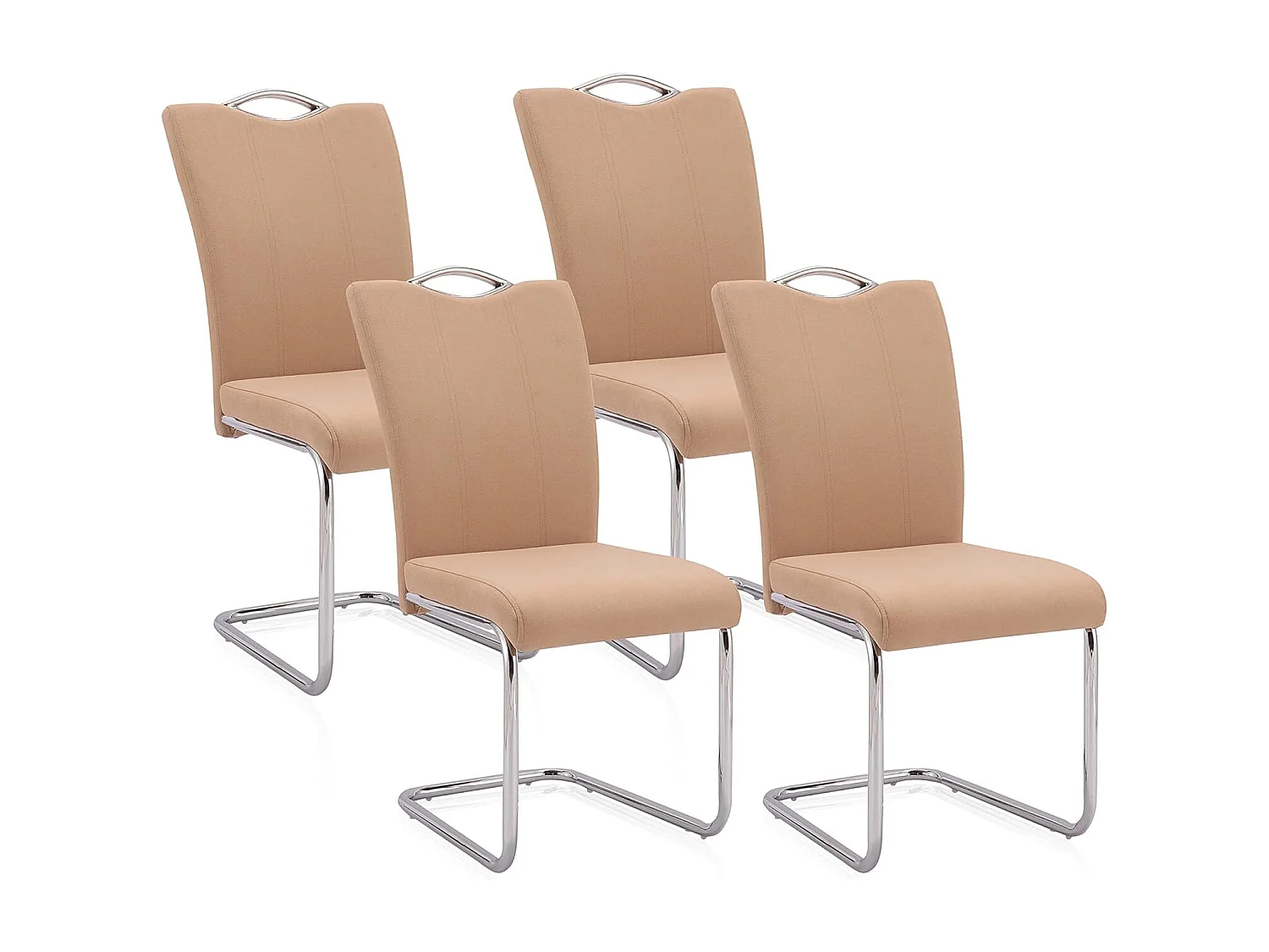 Pack de 4 Sillas Elegantes en Tejido Beige – Sillas para Comedor y Salón, Dimensiones: 44 x 61 x 98 cm.