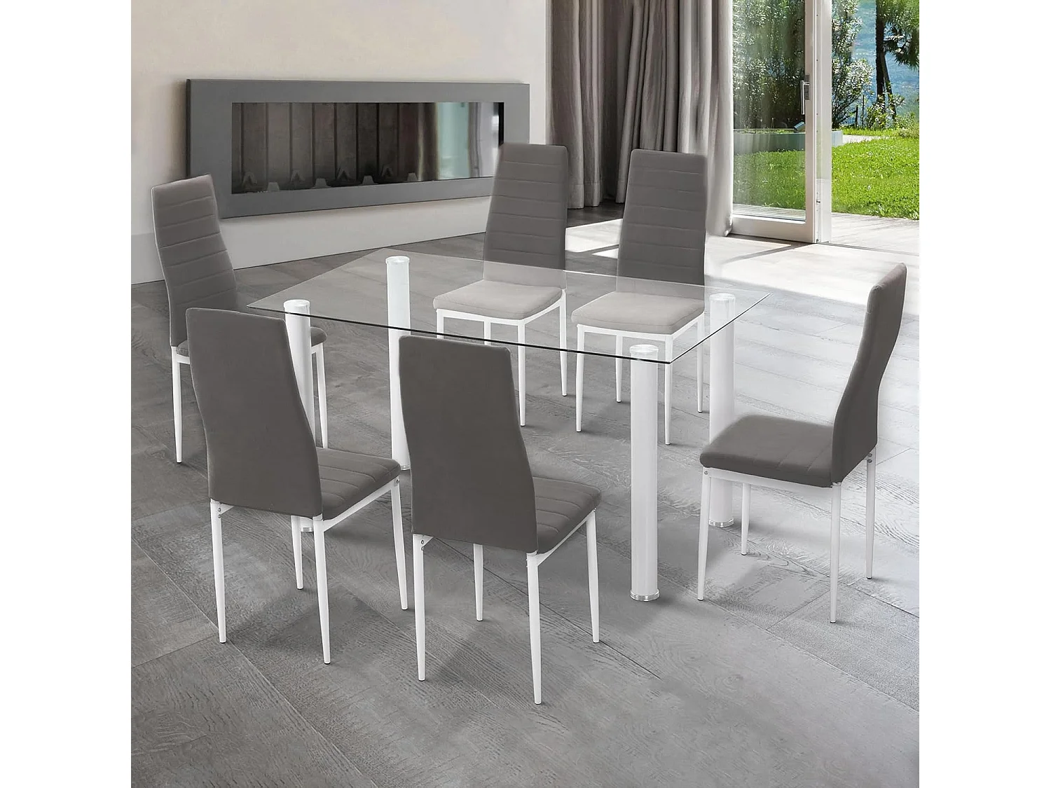 Pack de 6 Sillas Tapizadas para Comedor/Salón – Marengo y Patas Blancas en Aluminio, Dimensiones: 40 cm x 42 cm x 96 Cm
