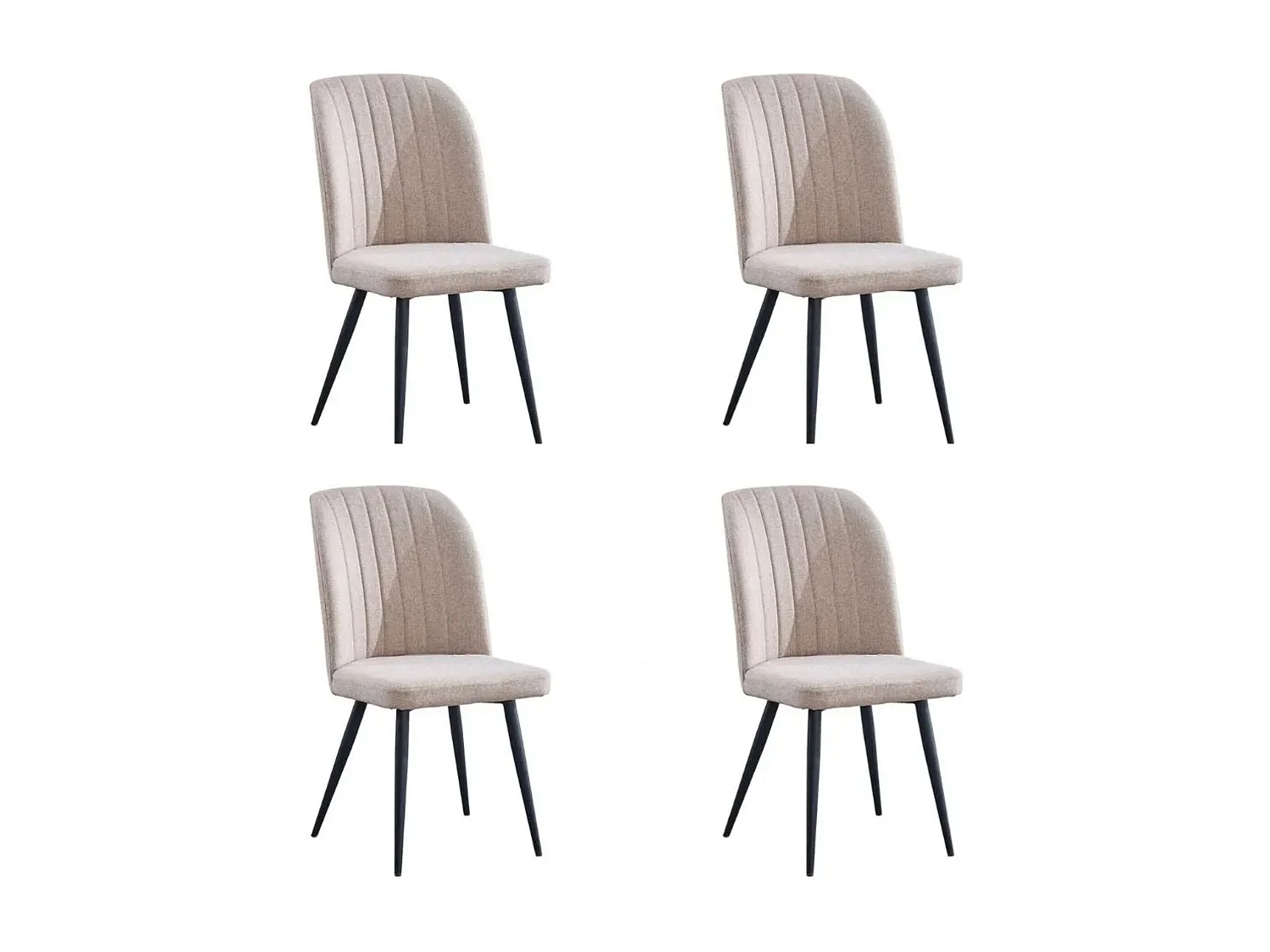 Pack de 4 Sillas Modernas para Comedor y Salón – Tapizado en Color Beig con Patas Metálicas Negras, Medidas: 46 cm x 55 cm x 92 cm