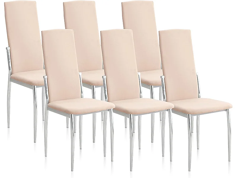 Pack de 6 Sillas Tapizadas para Salón y Comedor – Acabado Beige en Aluminio, Medidas: 43 cm x 48 cm x 99,5 cm