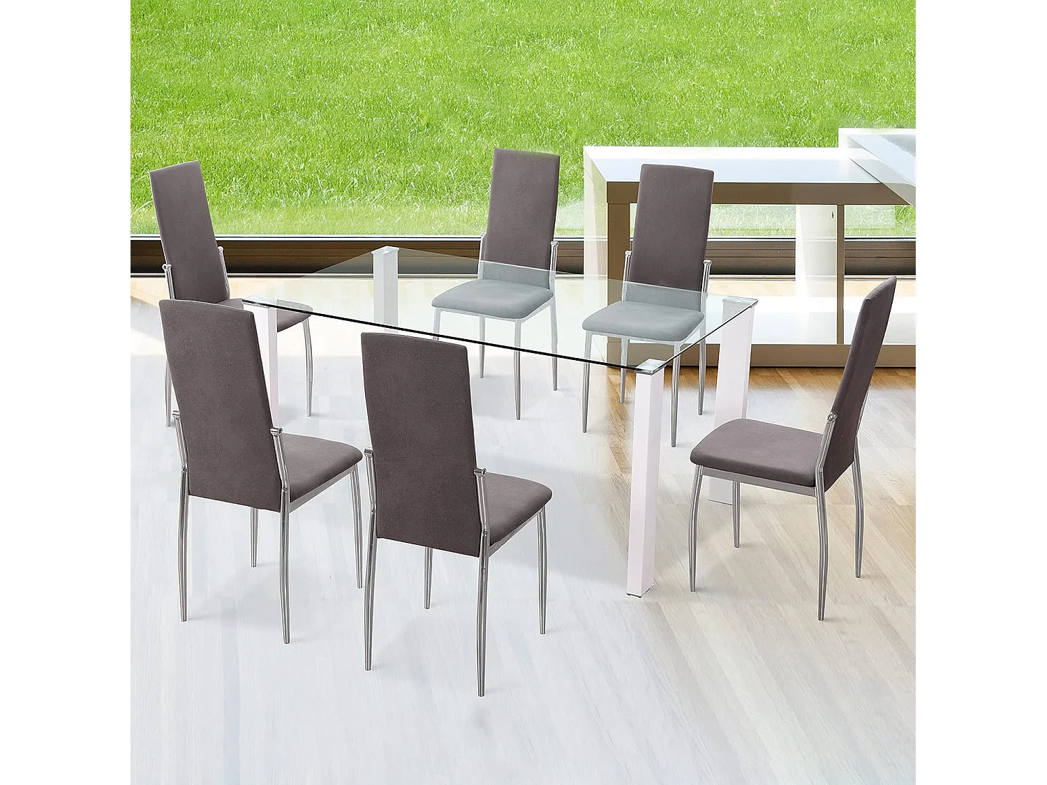 Pack de 6 Sillas Tapizadas para Salón y Comedor – Acabado Marengo en Aluminio, Medidas: 43 cm x 48 cm x 99,5 cm