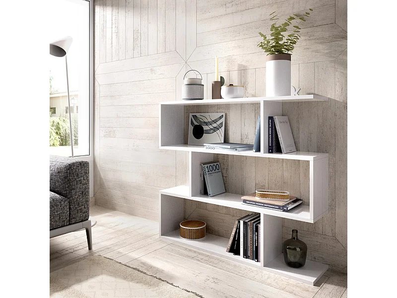 Meyvaser Librería Estantería Asimétrica baja de Madera Color Blanco 96,3x110x24,6 cm
