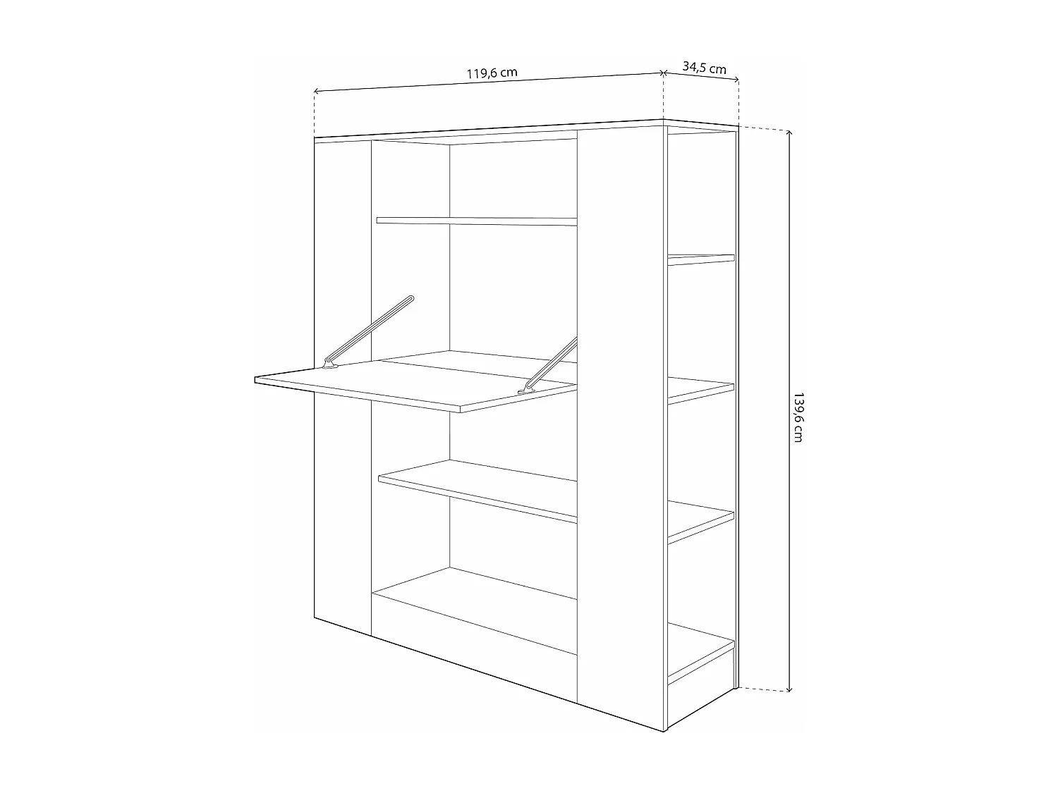 Estantería con Escritorio, Estantería Multifunción, Mesa de Ordenador, Acabado en Cambrian y Grafito, Medidas: 119,6 cm (Largo) x 139,6 cm (Alto) x 34