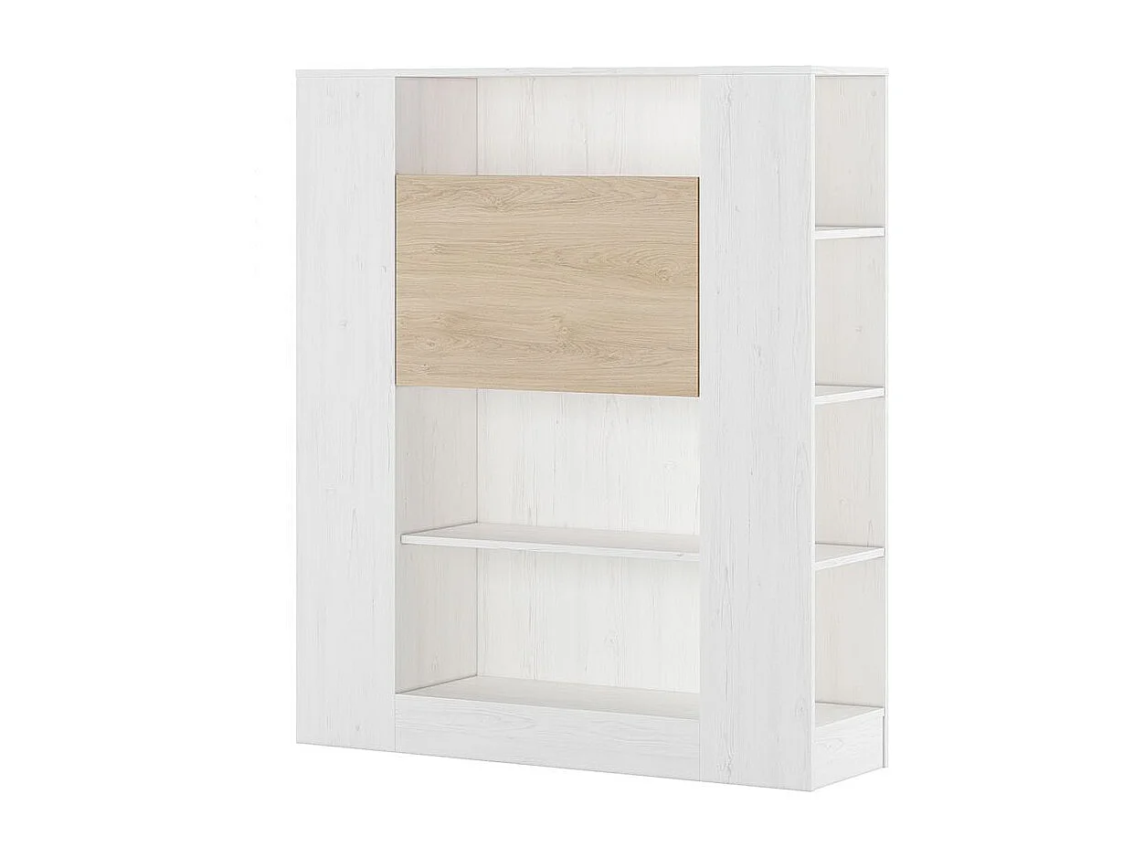 Estantería con Escritorio, Estantería Multifunción, Mesa de Ordenador, Acabado en Blanco y Madera, Medidas: 119,6 cm (Largo) x 139,6 cm (Alto) x 34,5