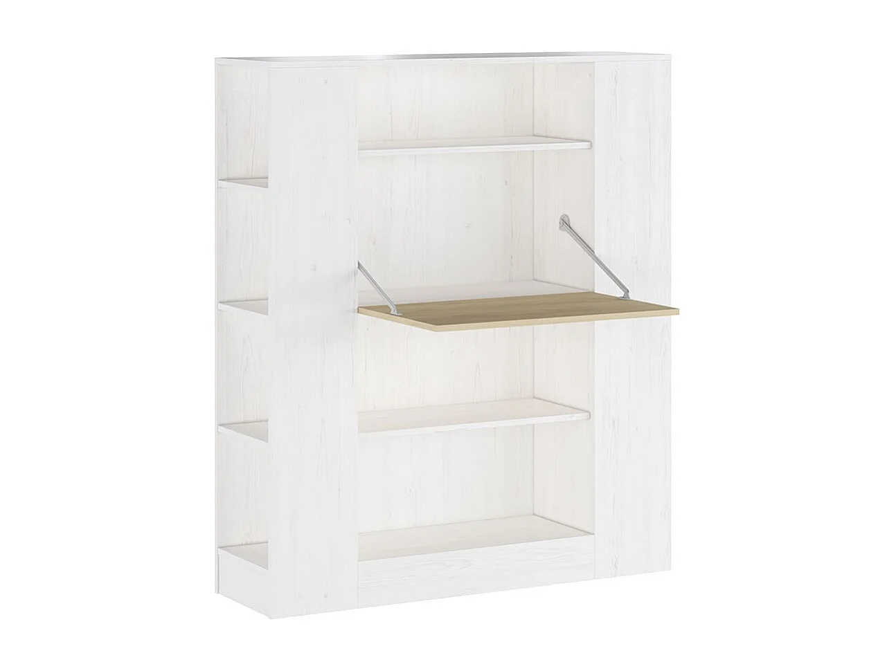 Estantería con Escritorio, Estantería Multifunción, Mesa de Ordenador, Acabado en Blanco y Madera, Medidas: 119,6 cm (Largo) x 139,6 cm (Alto) x 34,5