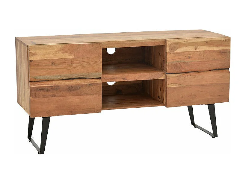 meuble tv dervie bois d'acacia massif naturel 130x43,5x66,5 cm