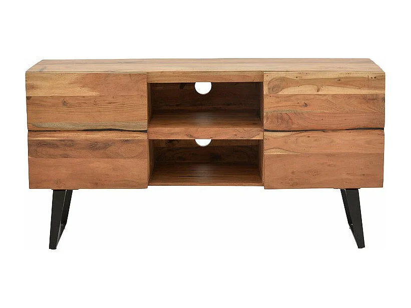 meuble tv dervie bois d'acacia massif naturel 130x43,5x66,5 cm