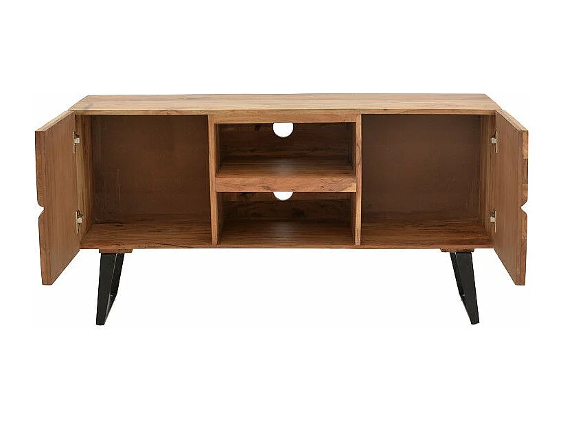 meuble tv dervie bois d'acacia massif naturel 130x43,5x66,5 cm