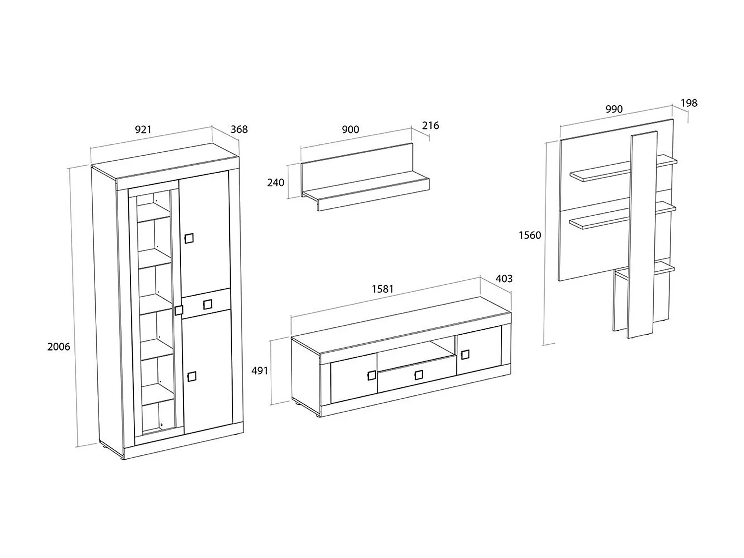 Mueble de Salón Moderno con Leds, Módulos de Comedor, Acabado en Cambria y Choco, Medidas: 300 cm (Ancho) x 200 cm (Alto) 40 cm (Fondo) - Meyvaser