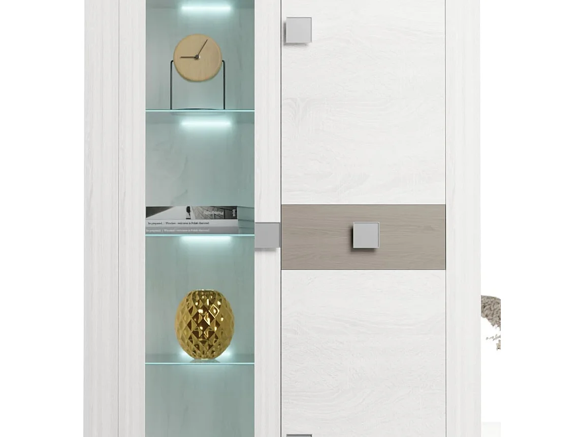 Mueble de Salón Moderno con Leds, Módulos de Comedor, Acabado en Andersen Pino -Gris, Medidas: 300 cm (Ancho) x 200 cm (Alto) 40 cm (Fondo) - Meyvaser