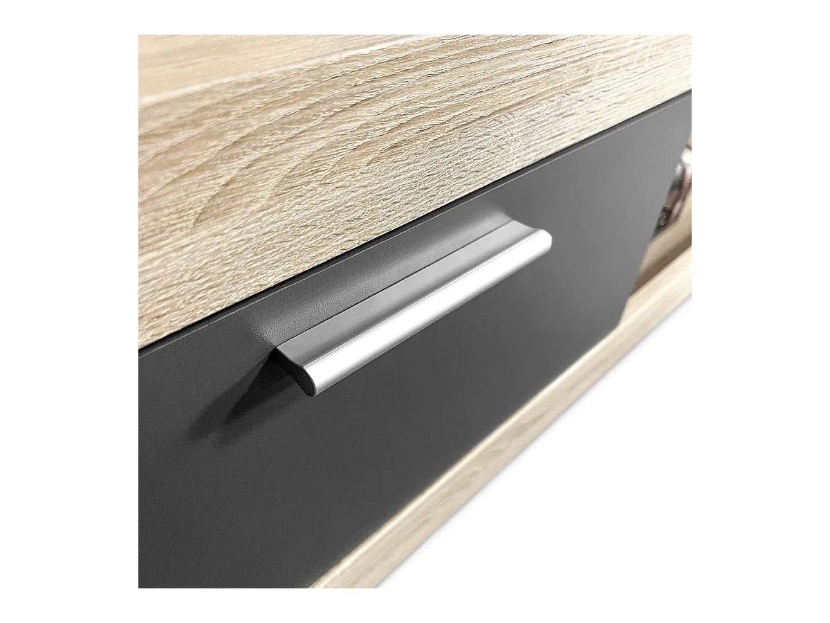 Meyvaser Mueble de salón y TV Moderno con Leds Color Cambria y Grafito Módulo de Comedor 259 Cm