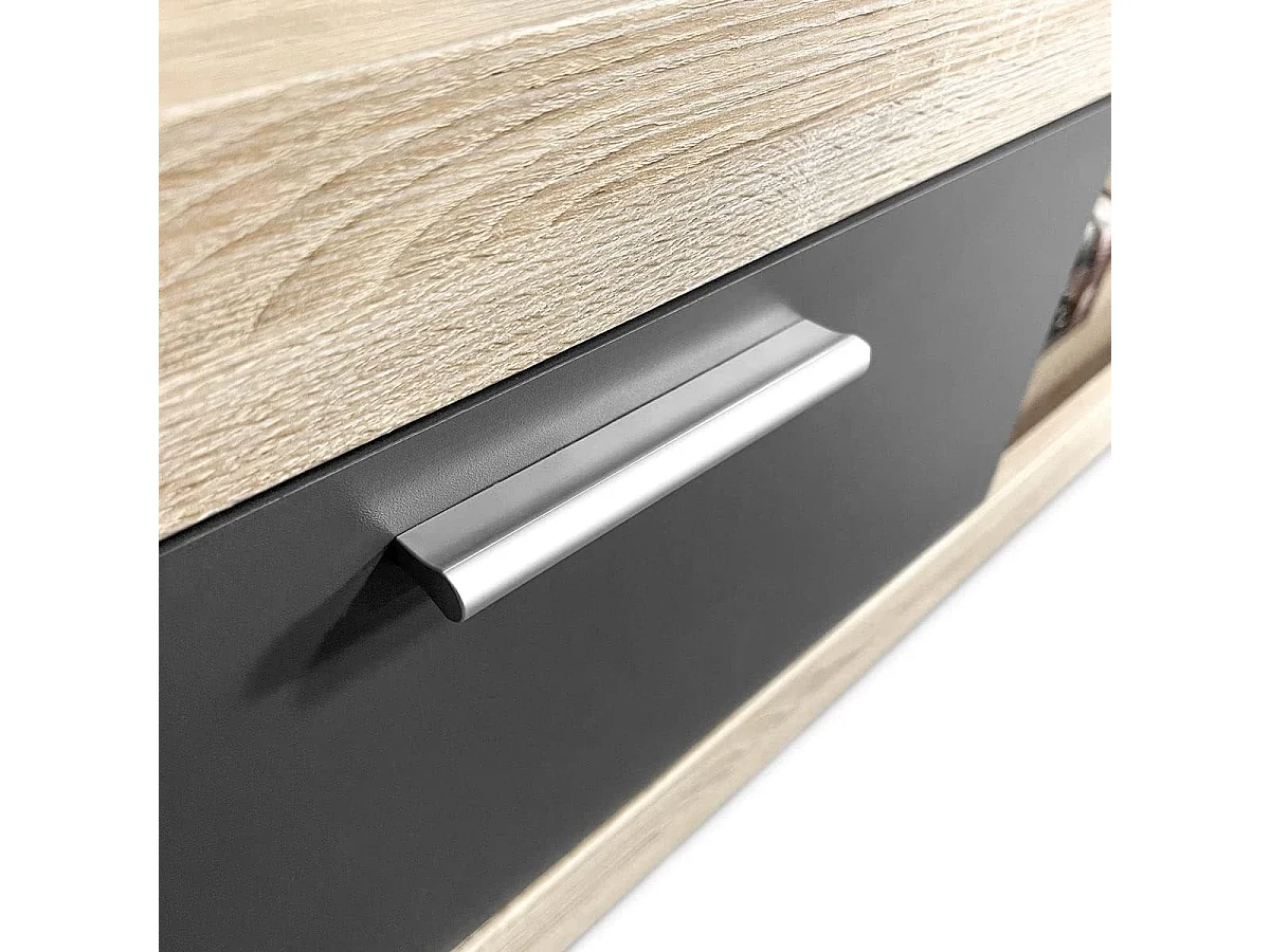 Meyvaser Mueble de salón y TV Moderno con Leds Color Cambria y Grafito Módulo de Comedor 259 Cm