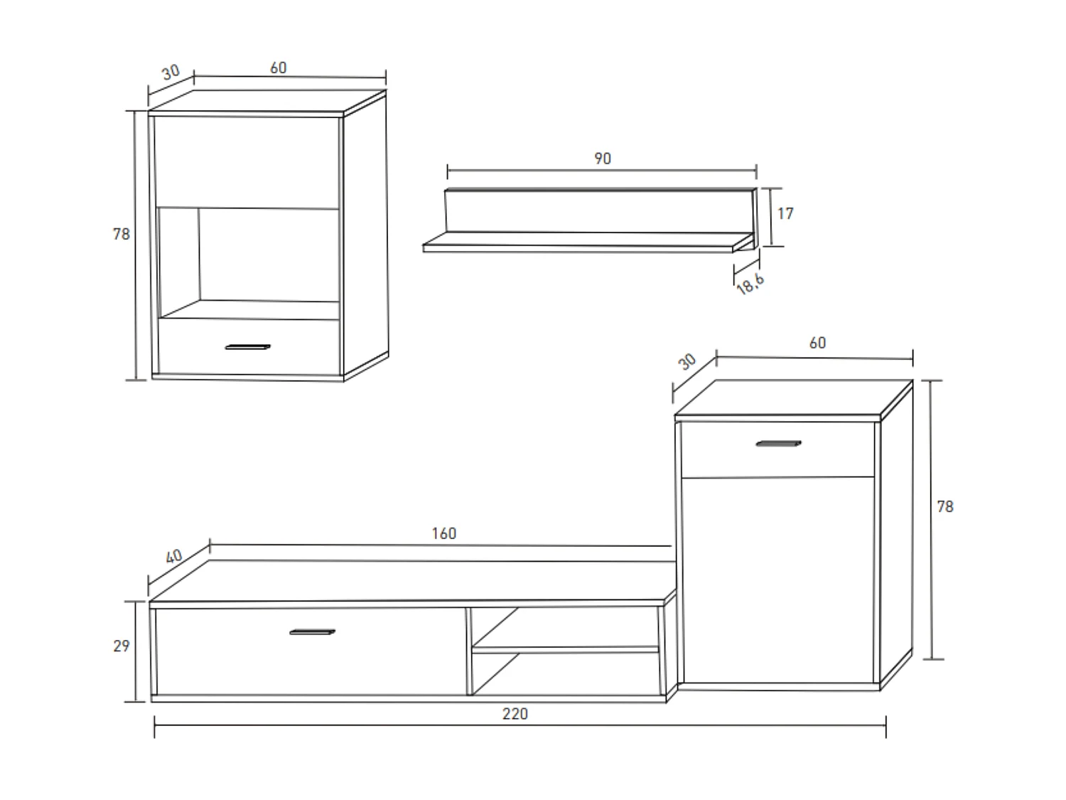 Meyvaser, Conjunto de muebles de salón 220 cm Color cambrian y blanco, muebles de salón.