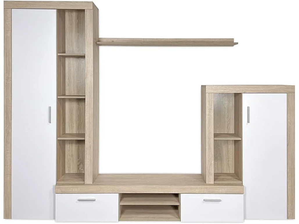 Meyvaser Mueble de salón y TV Composición de salón grande 263 Cm Cambrian-Blanco en madera de gran calidad