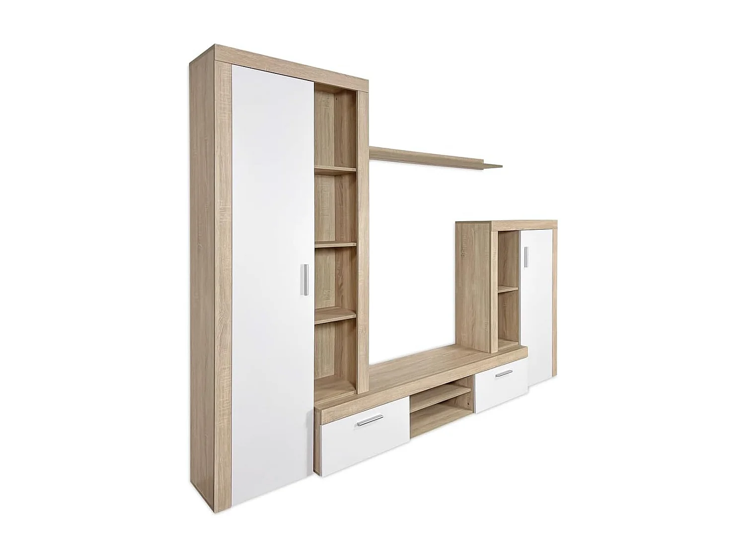 Meyvaser Mueble de salón y TV Composición de salón grande 263 Cm Cambrian-Blanco en madera de gran calidad