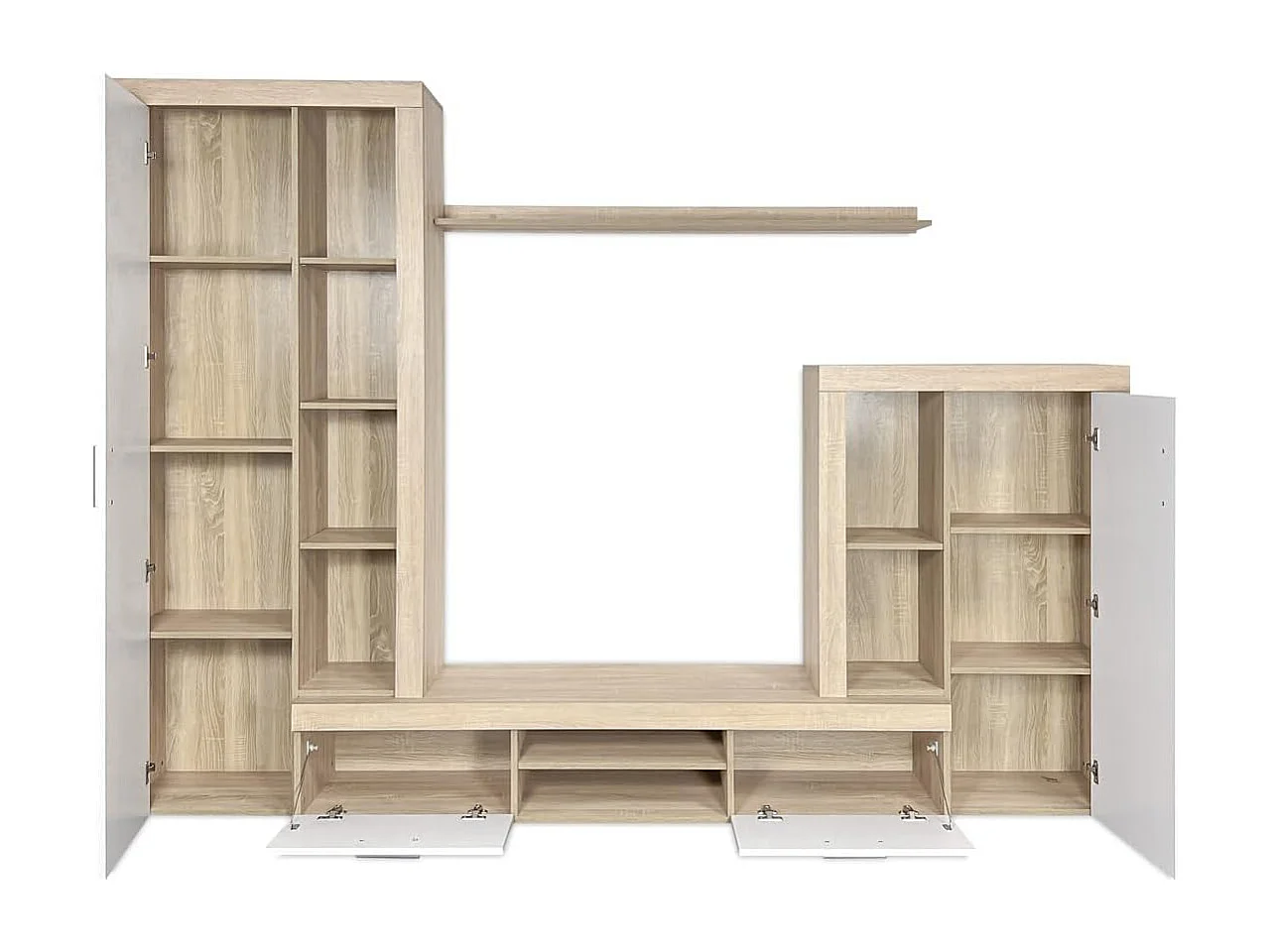 Meyvaser Mueble de salón y TV Composición de salón grande 263 Cm Cambrian-Blanco en madera de gran calidad