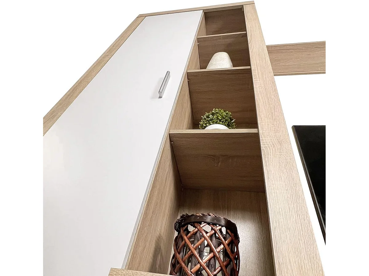 Meyvaser Mueble de salón y TV Composición de salón grande 263 Cm Cambrian-Blanco en madera de gran calidad