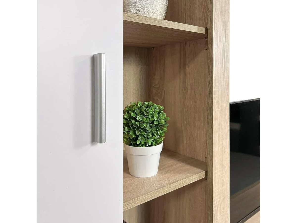 Meyvaser Mueble de salón y TV Composición de salón grande 263 Cm Cambrian-Blanco en madera de gran calidad