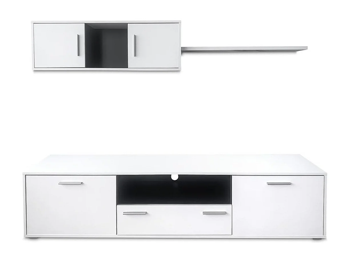 Meyvaser Mueble de salón y TV Composición para salón 200 Cm Color Blanco Gran Espacio Almacenamiento