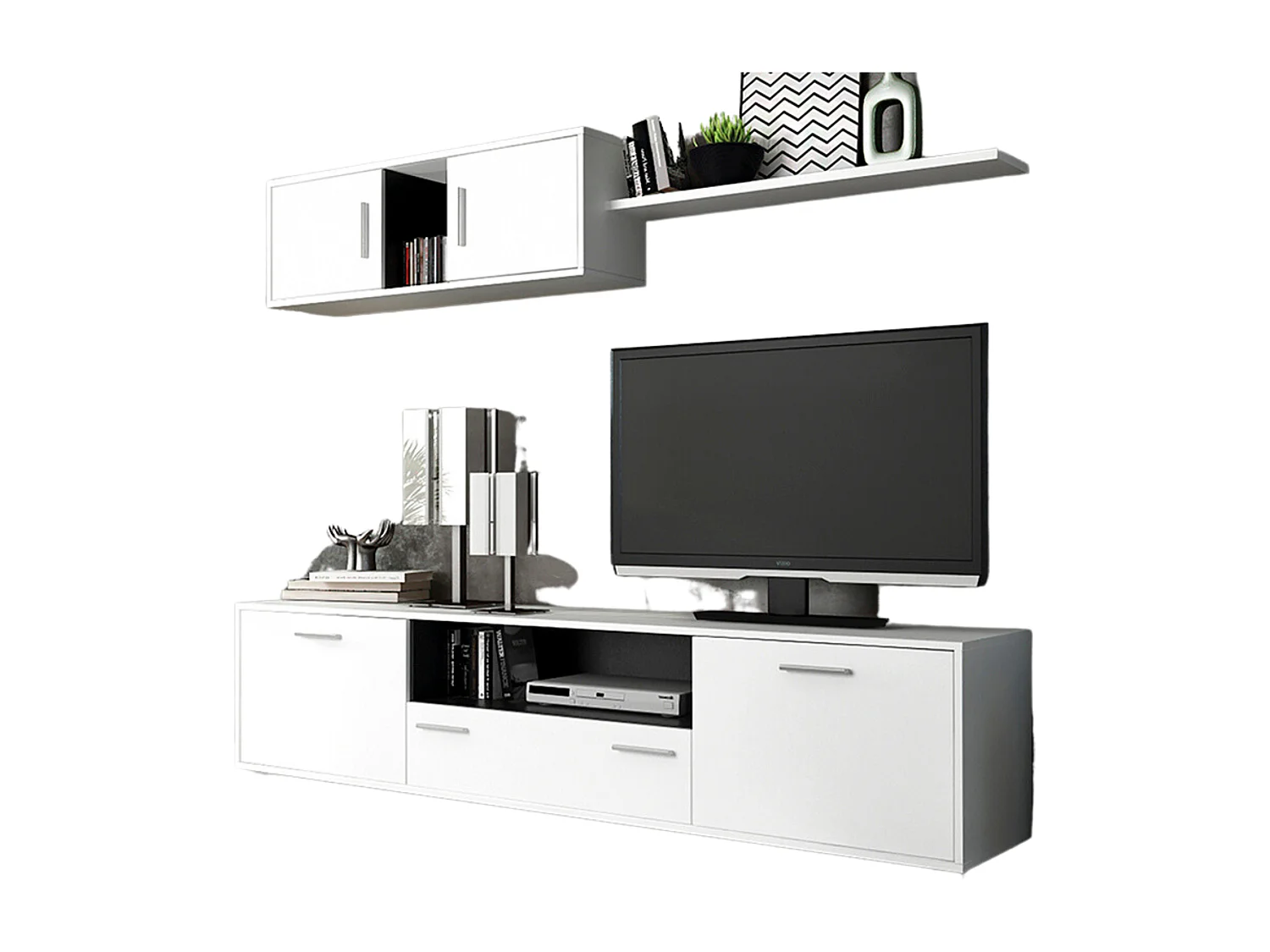 Meyvaser Mueble de salón y TV Composición para salón 200 Cm Color Blanco Gran Espacio Almacenamiento