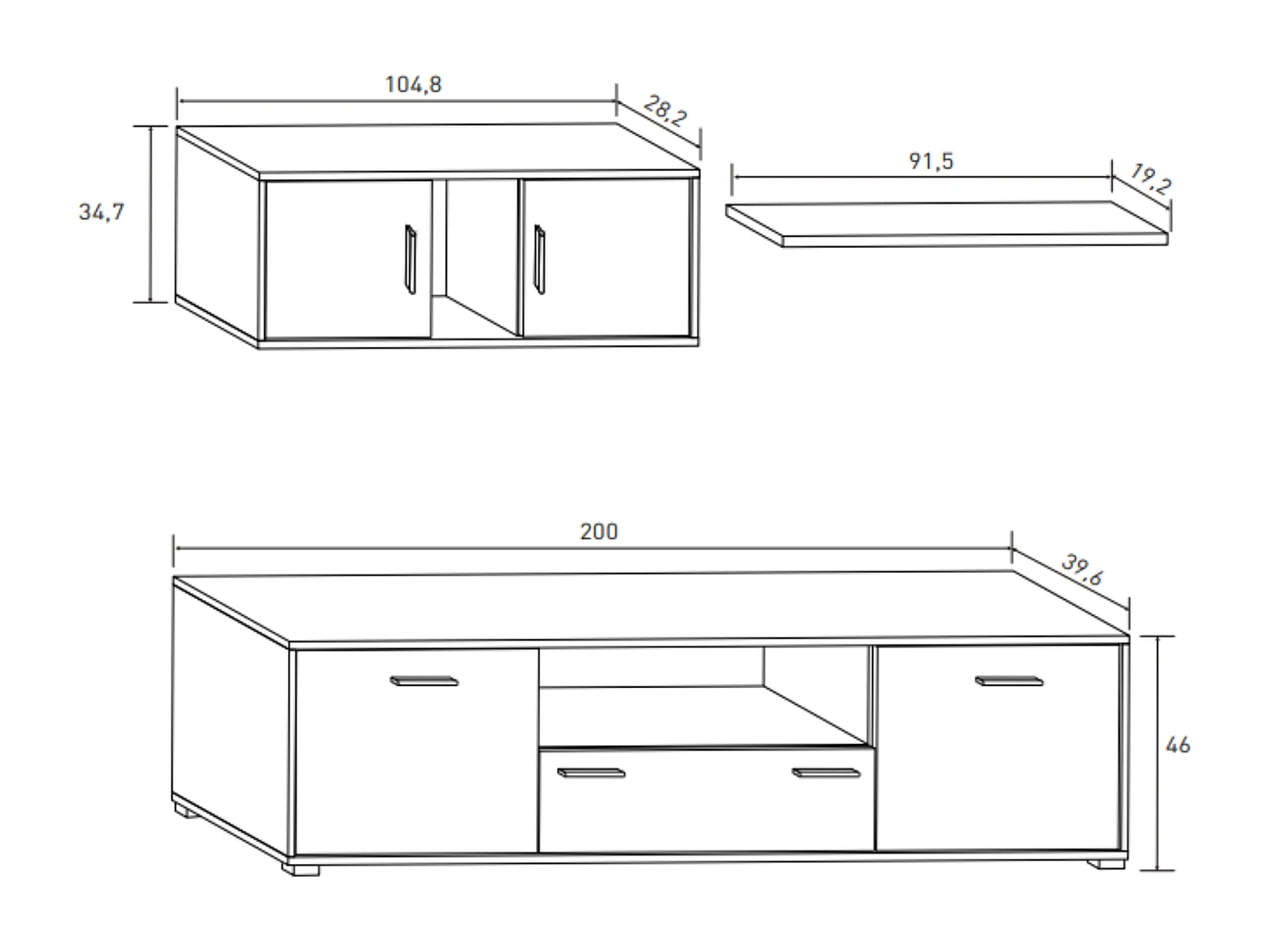 Meyvaser Mueble de salón y TV Composición para salón 200 Cm Color Blanco Gran Espacio Almacenamiento