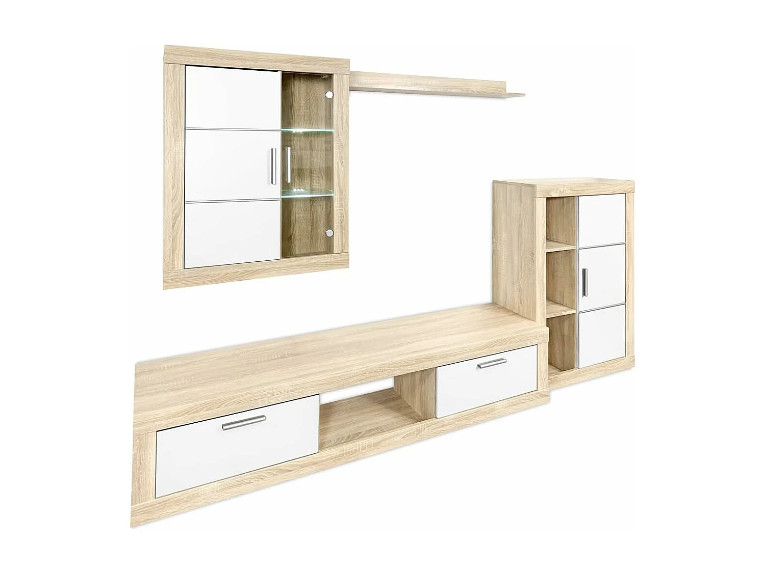 Meyvaser Mueble de salón y TV Moderno con Leds Color Cambria y Blanco Módulo de Comedor 259 Cm