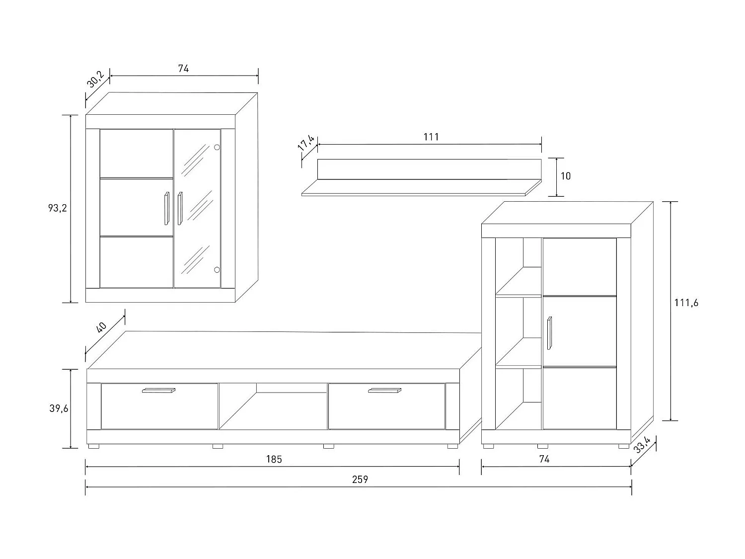 Meyvaser Mueble de salón y TV Moderno con Leds Color Cambria y Blanco Módulo de Comedor 259 Cm