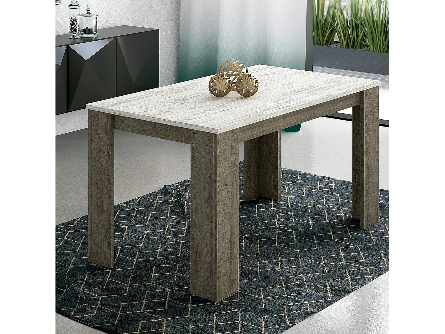Mesa de Comedor, Mesa de Salón Fija, Robusta y Funcional, Color Trufa y Cañon, Medidas: 140 cm (Largo) x 80 cm (Ancho) x 75 cm (Alto) – Meyvaser