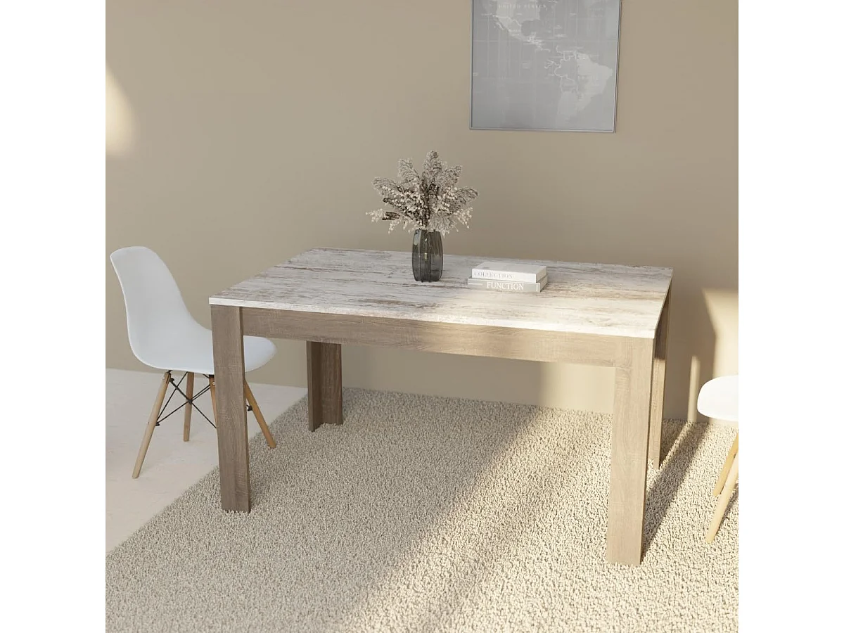 Mesa de Comedor, Mesa de Salón Fija, Robusta y Funcional, Color Trufa y Cañon, Medidas: 140 cm (Largo) x 80 cm (Ancho) x 75 cm (Alto) – Meyvaser