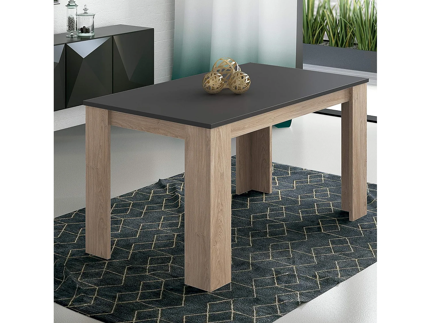 Mesa de Comedor, Mesa de Salón Fija, Robusta y Funcional, Color Roble - Grafito, Medidas: 140 cm (Largo) x 80 cm (Ancho) x 75 cm (Alto) – Meyvaser