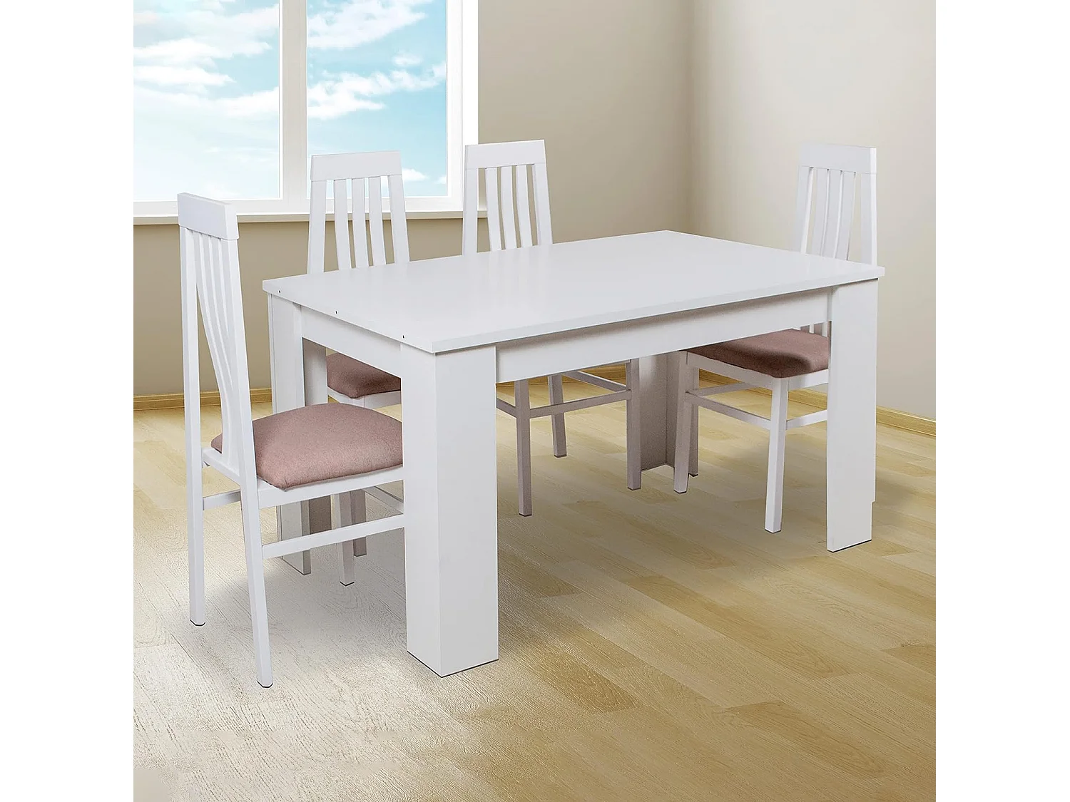 Mesa de Comedor, Mesa de Salón Fija, Robusta y Funcional, Color Andersen Blanco, Medidas: 140 cm (Largo) x 80 cm (Ancho) x 75 cm (Alto) – Meyvaser