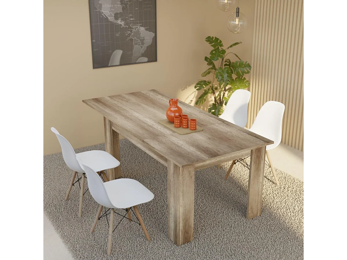 Mesa de Comedor Extensible, Mesa Salón, Robusta y Funcional, Madera, Color Cañón, 138-198 cm (Largo) x 88 cm (Ancho) x 76 cm (Alto) - Meyvaser