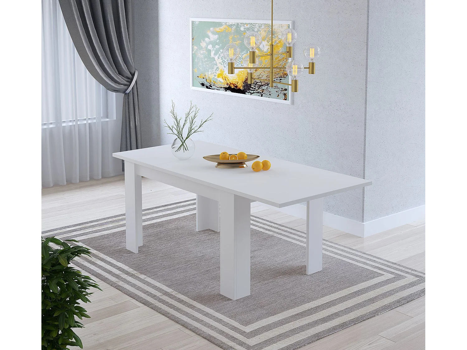 Mesa de Comedor Extensible, Mesa Salón, Robusta y Funcional, Madera, Color Blanco, 138-198 cm (Largo) x 88 cm (Ancho) x 76 cm (Alto) - Meyvaser
