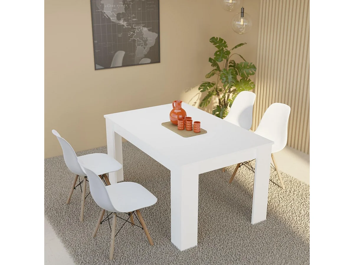Mesa de Comedor Extensible, Mesa Salón, Robusta y Funcional, Madera, Color Blanco, 138-198 cm (Largo) x 88 cm (Ancho) x 76 cm (Alto) - Meyvaser