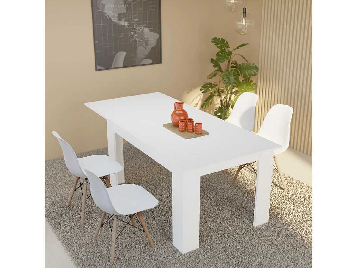 Mesa de Comedor Extensible, Mesa Salón, Robusta y Funcional, Madera, Color Blanco, 138-198 cm (Largo) x 88 cm (Ancho) x 76 cm (Alto) - Meyvaser