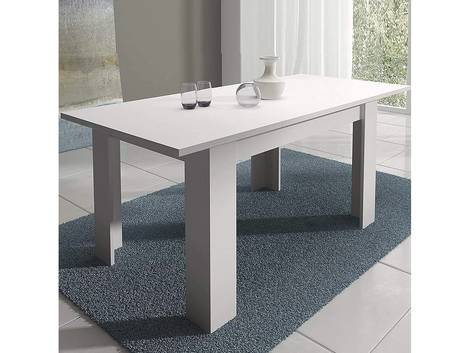 Mesa de Comedor Extensible, Mesa Salón, Robusta y Funcional, Madera, Color Blanco, 138-198 cm (Largo) x 88 cm (Ancho) x 76 cm (Alto) - Meyvaser