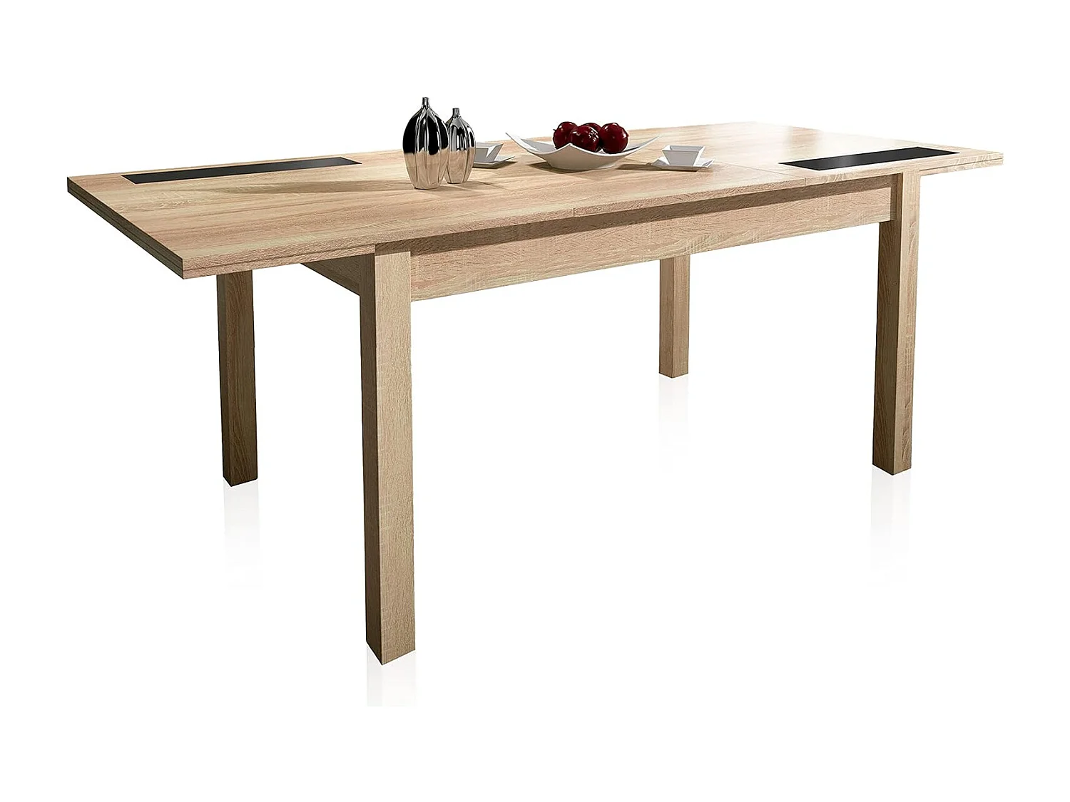 Mesa Comedor, Mesa de salón Extensible, Acabado en Color Cambria y Cristal, Medidas: 140-180 cm (Largo) x 90 cm (Ancho) x 75 cm (Alto) – Meyvaser