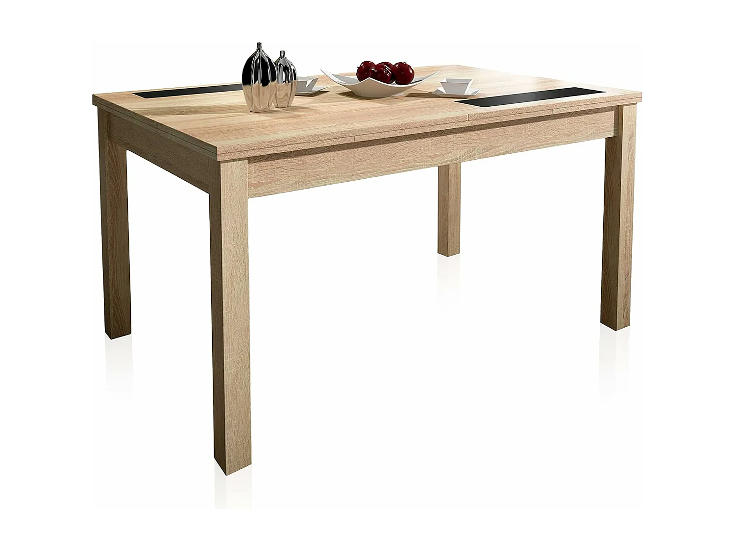 Mesa Comedor, Mesa de salón Extensible, Acabado en Color Cambria y Cristal, Medidas: 140-180 cm (Largo) x 90 cm (Ancho) x 75 cm (Alto) – Meyvaser